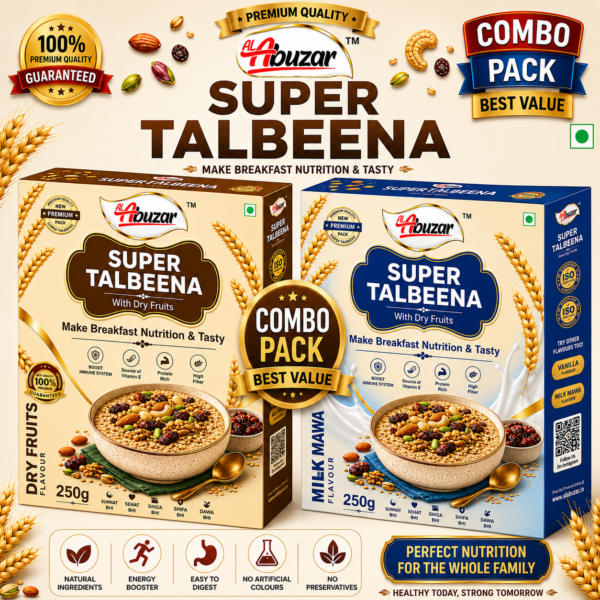 Al-Abuzar Super Talbeena Combo Pack (250g x 2) - Baby/Kids Super Talbeena & Dry Fruits Flavour | 100% Natural Barley Porridge | Healthy Breakfast Nutrition, Boosts Immunity, High Fiber, Protein Rich | Sunnat Bhi, Sehat Bhi